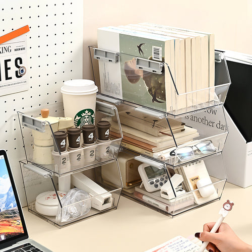 Clear U-Shaped Desktop Organizer Box for Desk Storage