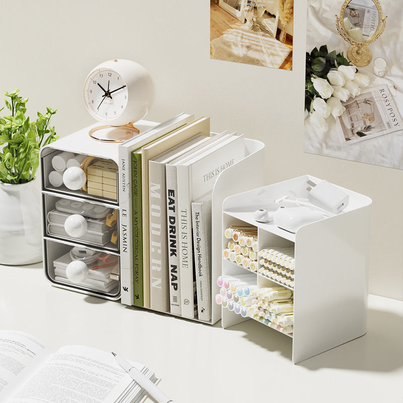 Desktop Book Organizer with Pen Holder for Desk Storage