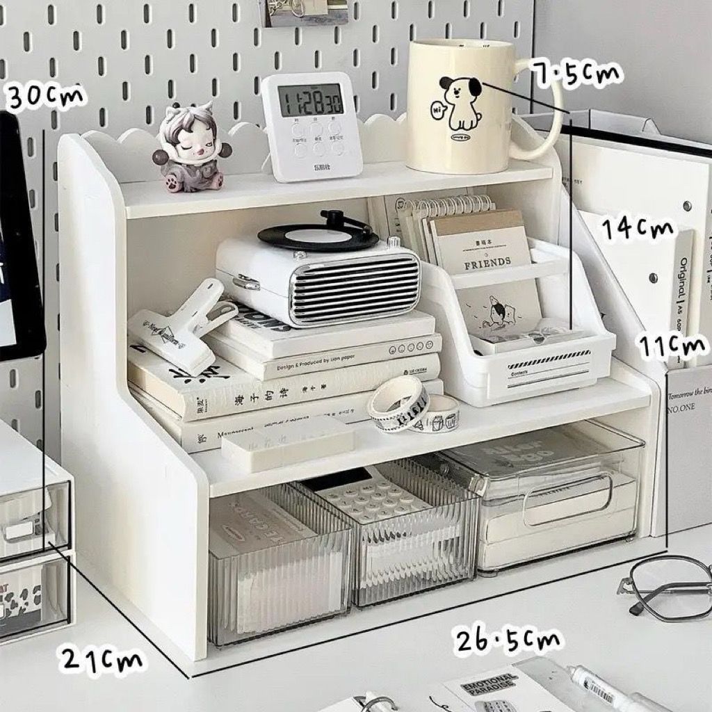 Wood Desktop Shelf Organizer for Desk Storage and Workspace