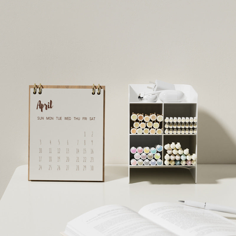 Desktop Book Organizer with Pen Holder for Desk Storage